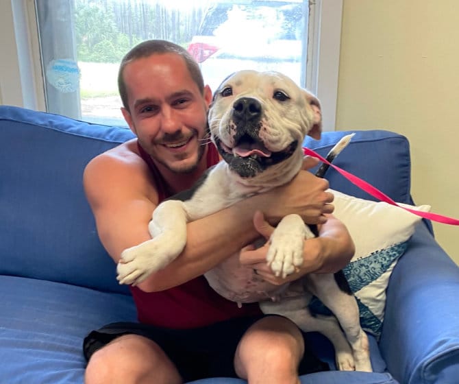 Thrilled pitbull after being adopted from FCHS